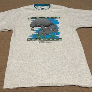 Vintage Sanibel Island Manatee Nature T-Shirt Size L on Tultex Tag